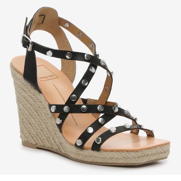 NEW Dolce Vita Maxon Espadrille Wedge Sandal Black Studded Womens Size  8.5 - Picture 1 of 10